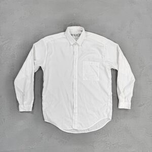 1980s Policy Rayon Blend White on White Patterned Button Up Shirt Men's Medium